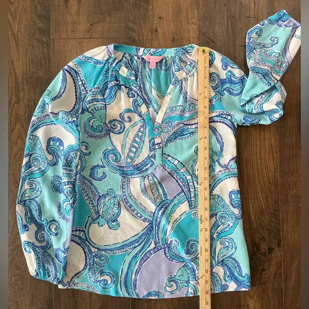 Lilly Pulitzer Elsie Searulean Silk Blouse Size XXS
